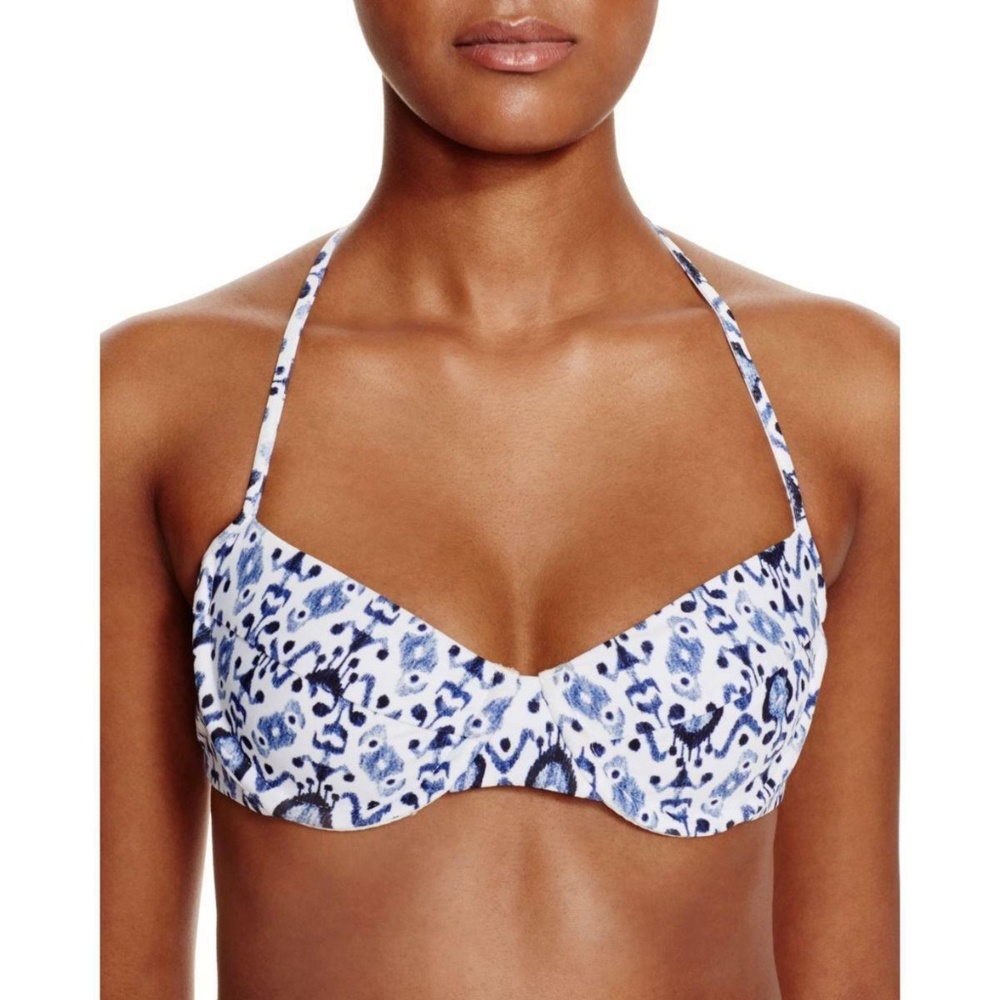 Shoshanna Blue and White Patterned Underwire Halter Bikini Top